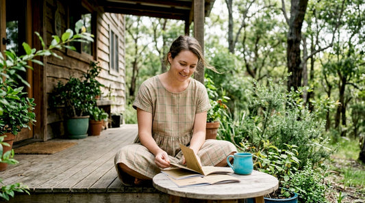 Person reviewing sustainable living options in home office
