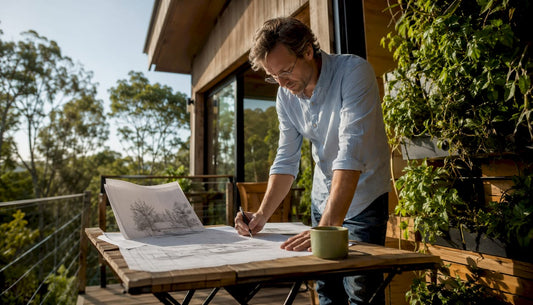 Architect sketching sustainable timber home designs