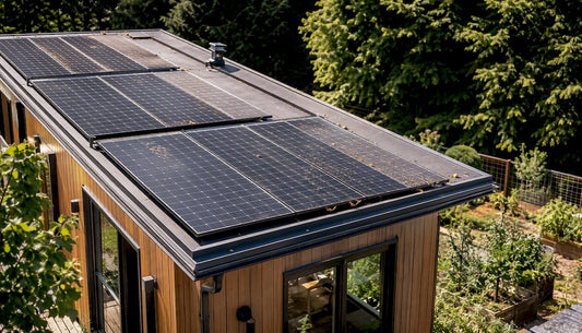 Solar panels mounted on tiny house roof