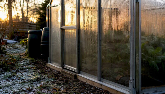 Backyard polycarbonate greenhouse exterior in winter