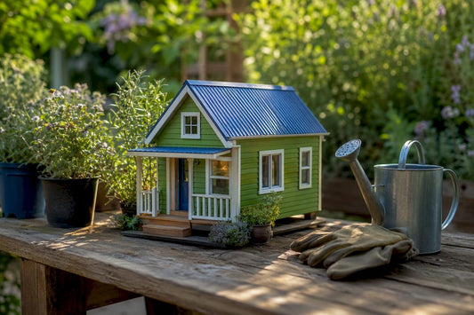 Model tiny house with insurance papers