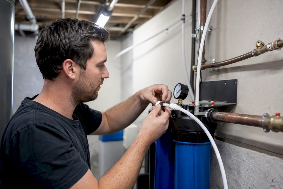 Hand adjusting whole-house water filter tubing