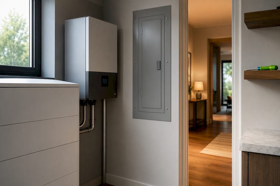 Residential solar backup equipment in utility room