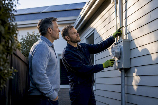 Homeowner reviewing solar system service connection