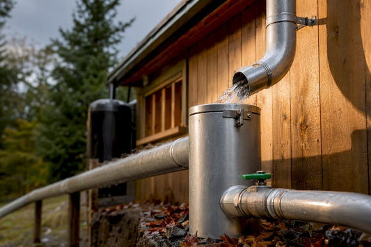 Rainwater entering an off-grid first-flush diverter