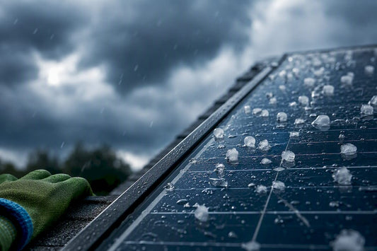 Hailstones striking a solar panel surface