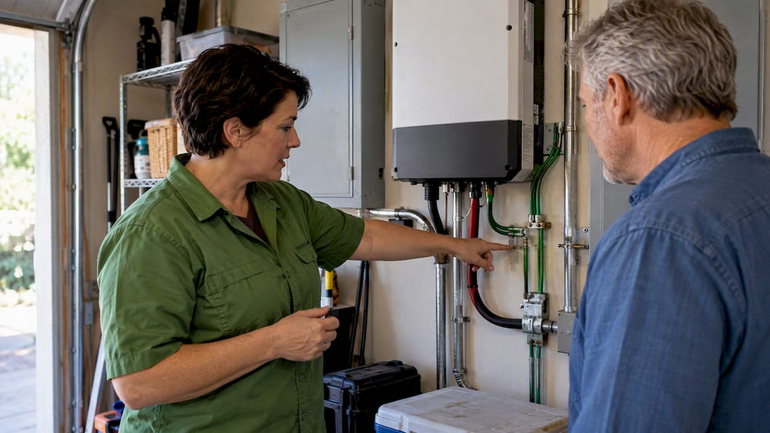 Homeowner reviewing solar grounding with installer