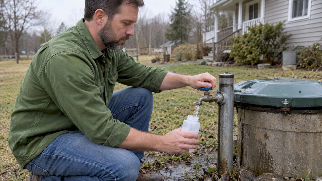 Homeowner collecting a well water sample
