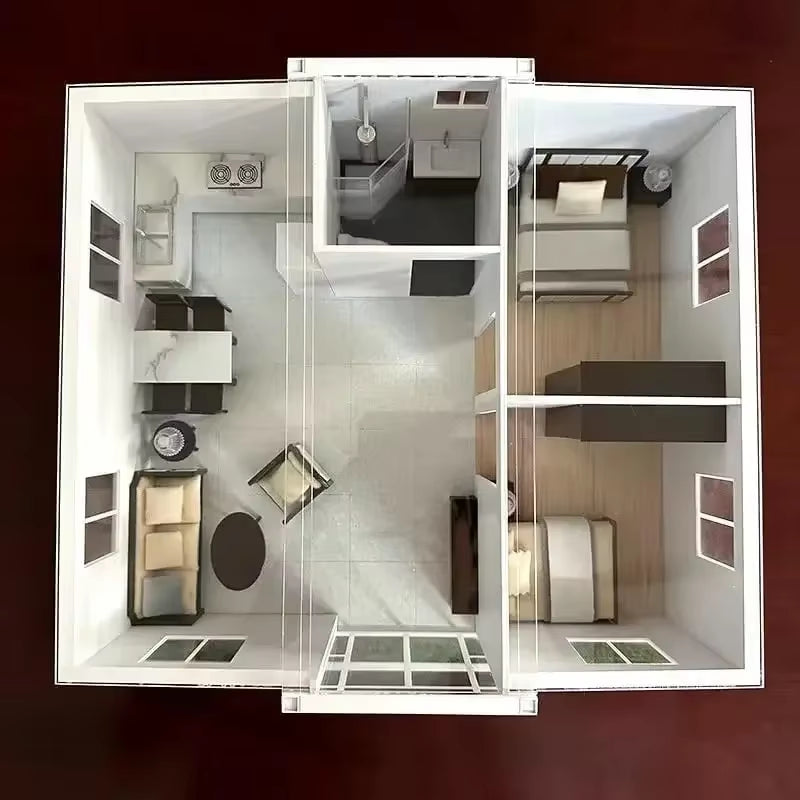 20Ft Luxury Expandable Tiny Home for Sale, Prefab Folding Container House 2 Bedroom 1 Living Room 1 Bathroom