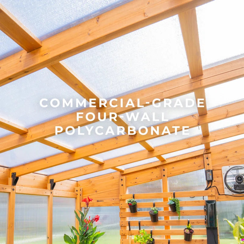 Willow 9' X 6' Cedar Wood and Polycarbonate Walk-In Outdoor Greenhouse Kit with Powerport