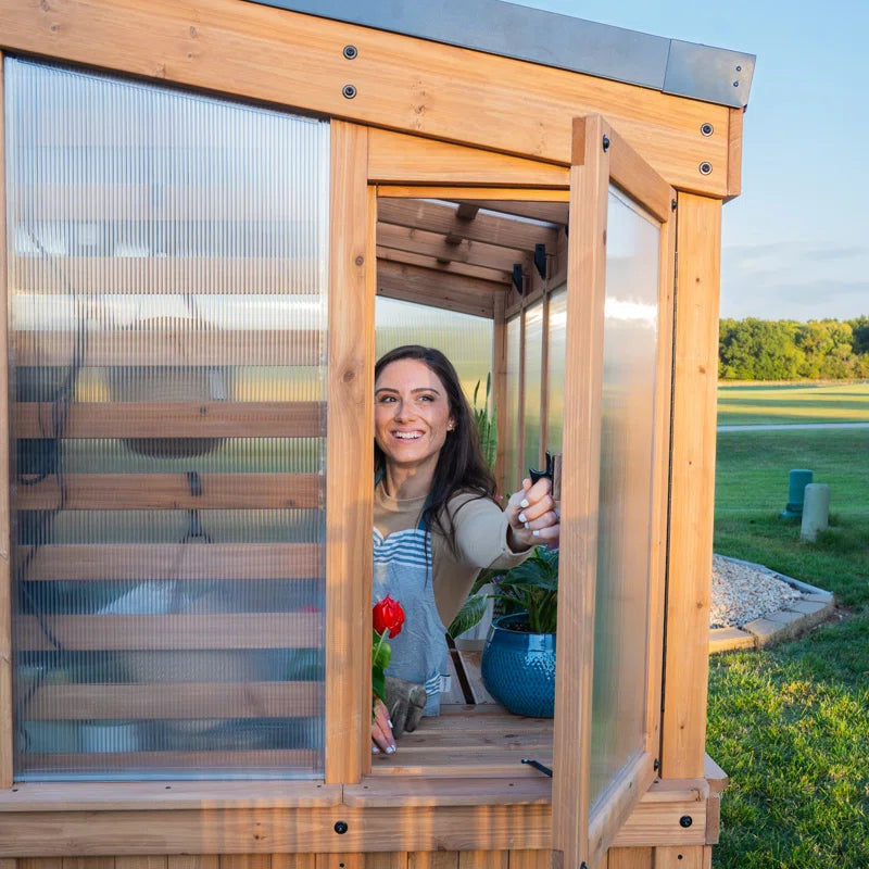 Willow 9' X 6' Cedar Wood and Polycarbonate Walk-In Outdoor Greenhouse Kit with Powerport