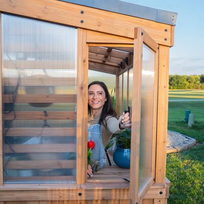 Willow 9' X 6' Cedar Wood and Polycarbonate Walk-In Outdoor Greenhouse Kit with Powerport
