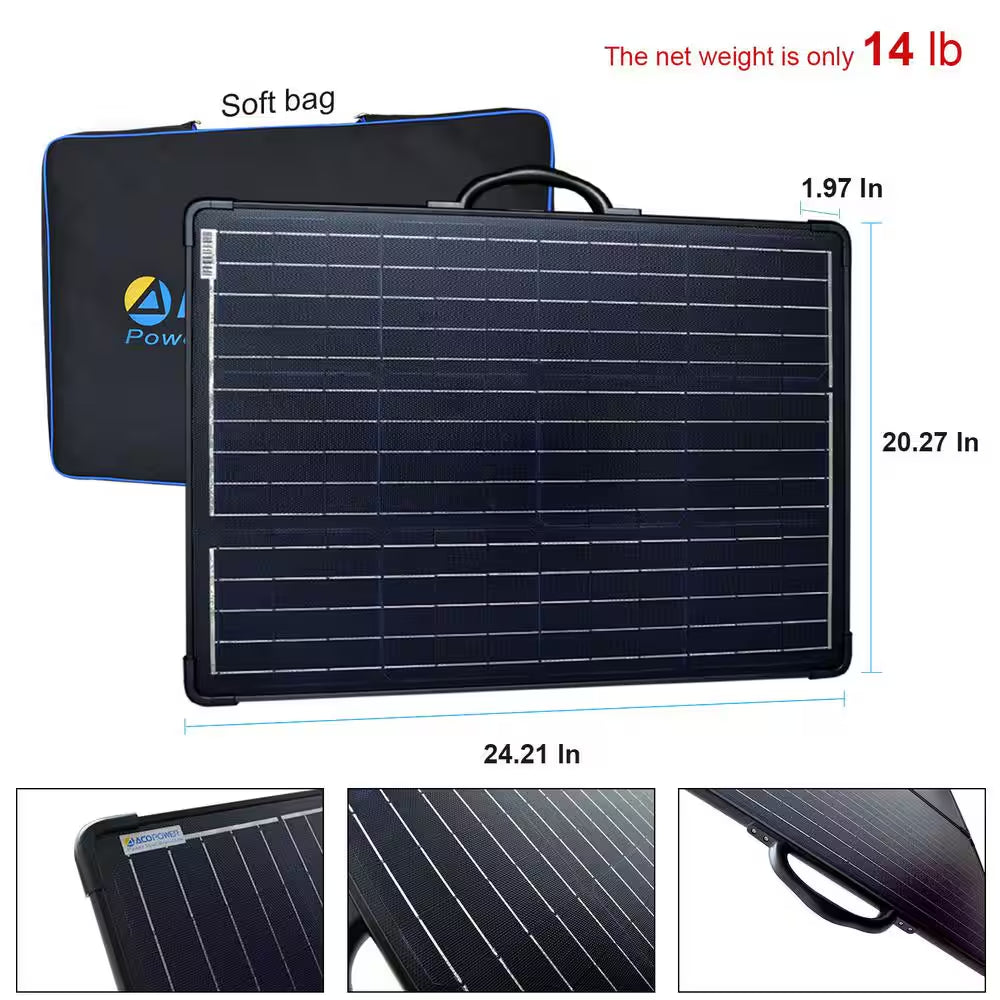 120-Watt Monocrystalline Portable off Grid Solar Panel Kit, Foldable Briefcase with Waterproof LCD Charge Controller