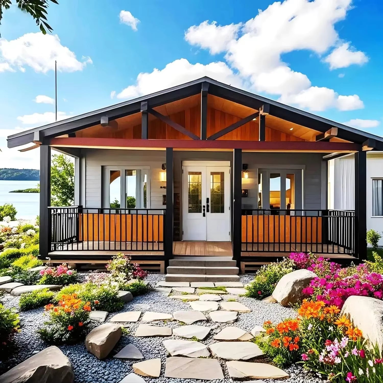 20Ft Luxury Expandable Tiny Home for Sale, Prefab Folding Container House 2 Bedroom 1 Living Room 1 Bathroom