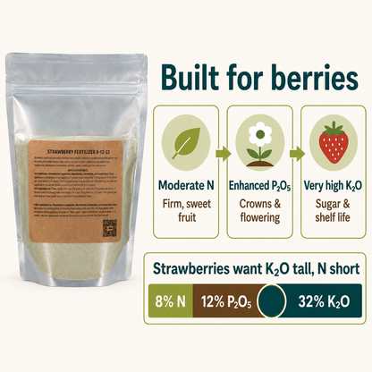 Strawberry Fertilizer 8-12-32 | Chelated Micronutrients | Hydroponics, Soil & Foliar Application