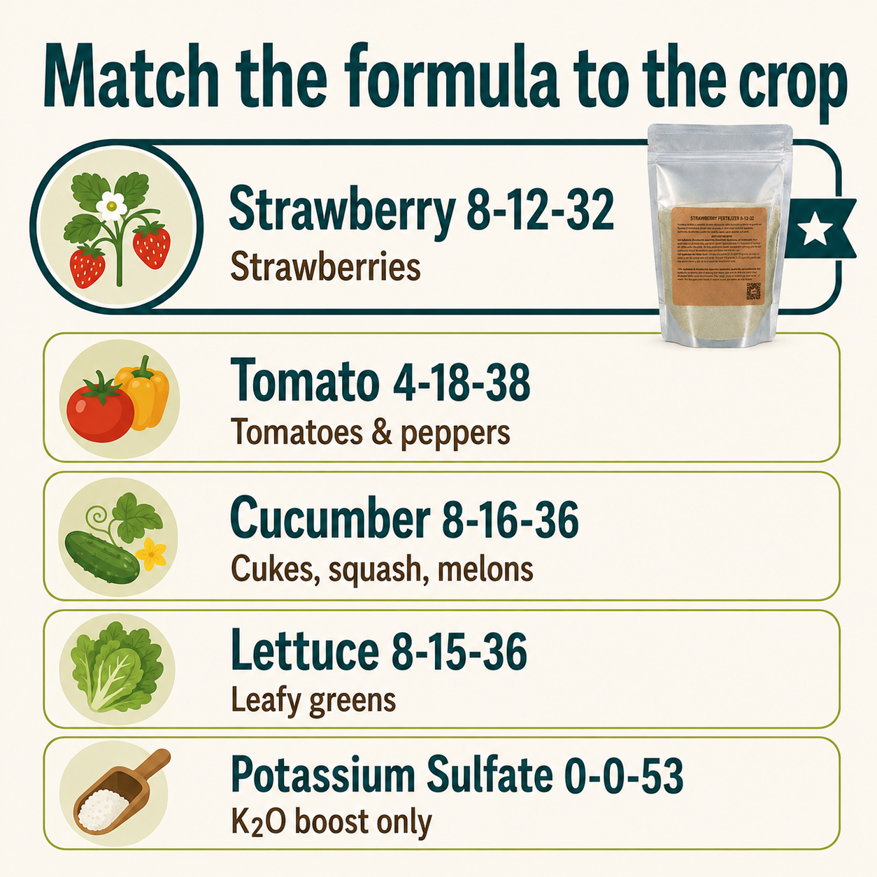 Strawberry Fertilizer 8-12-32 | Chelated Micronutrients | Hydroponics, Soil & Foliar Application
