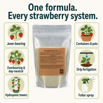 Strawberry Fertilizer 8-12-32 | Chelated Micronutrients | Hydroponics, Soil & Foliar Application