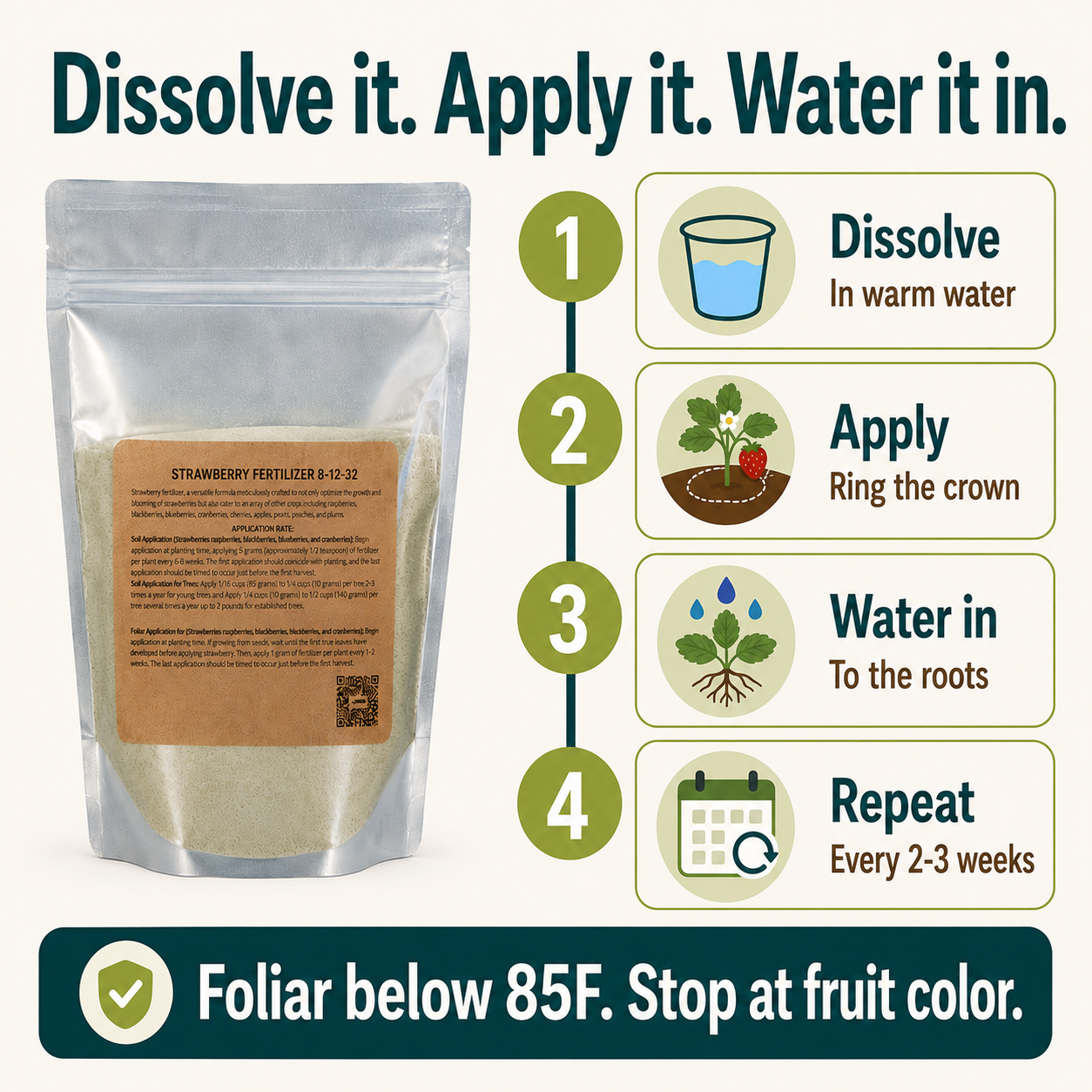 Strawberry Fertilizer 8-12-32 | Chelated Micronutrients | Hydroponics, Soil & Foliar Application