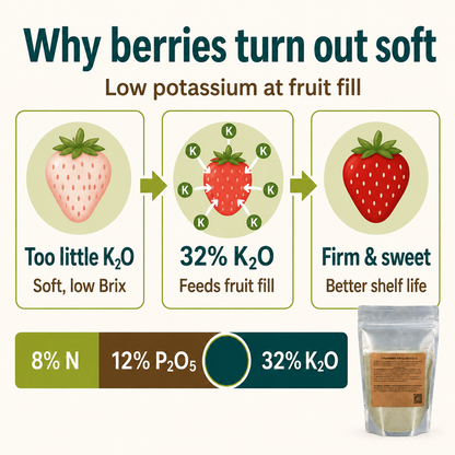 Strawberry Fertilizer 8-12-32 | Chelated Micronutrients | Hydroponics, Soil & Foliar Application